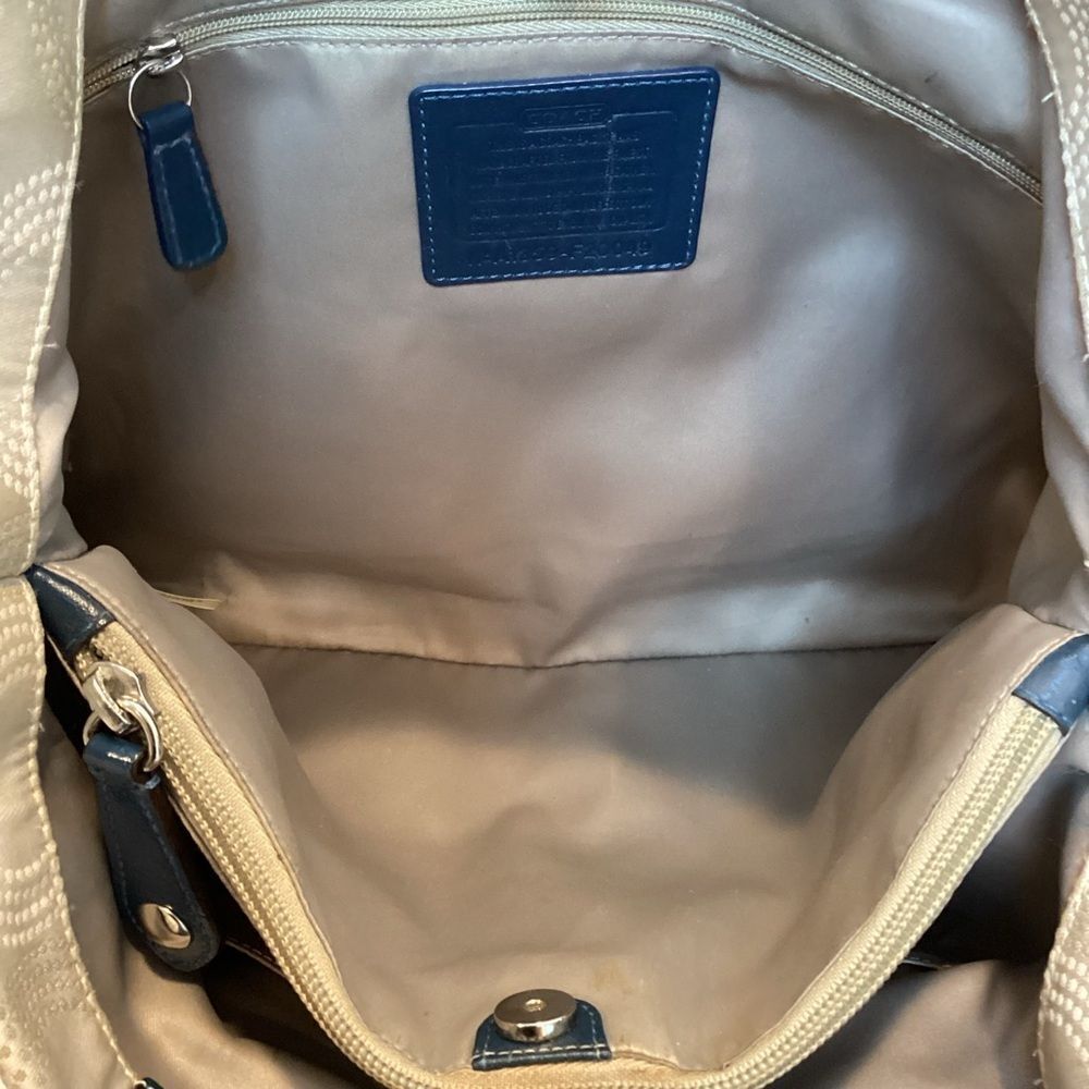 Coach Bag Purse Handbag Ashley Dotted OpArt Tan Blue Canvas Leather Carry All - Picture 12 of 14